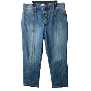 Cleo + Wolf High Rise Straight Jeans Womens 31 Blue Button Fly Cropped 27 In E12